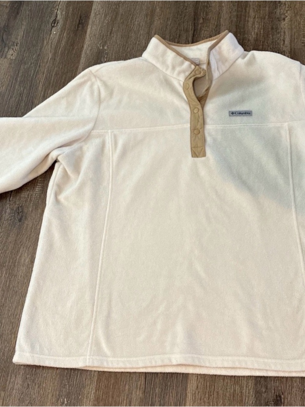 Women Columbia Cream Fleece Pullover with Tan Snap Placket 3XL